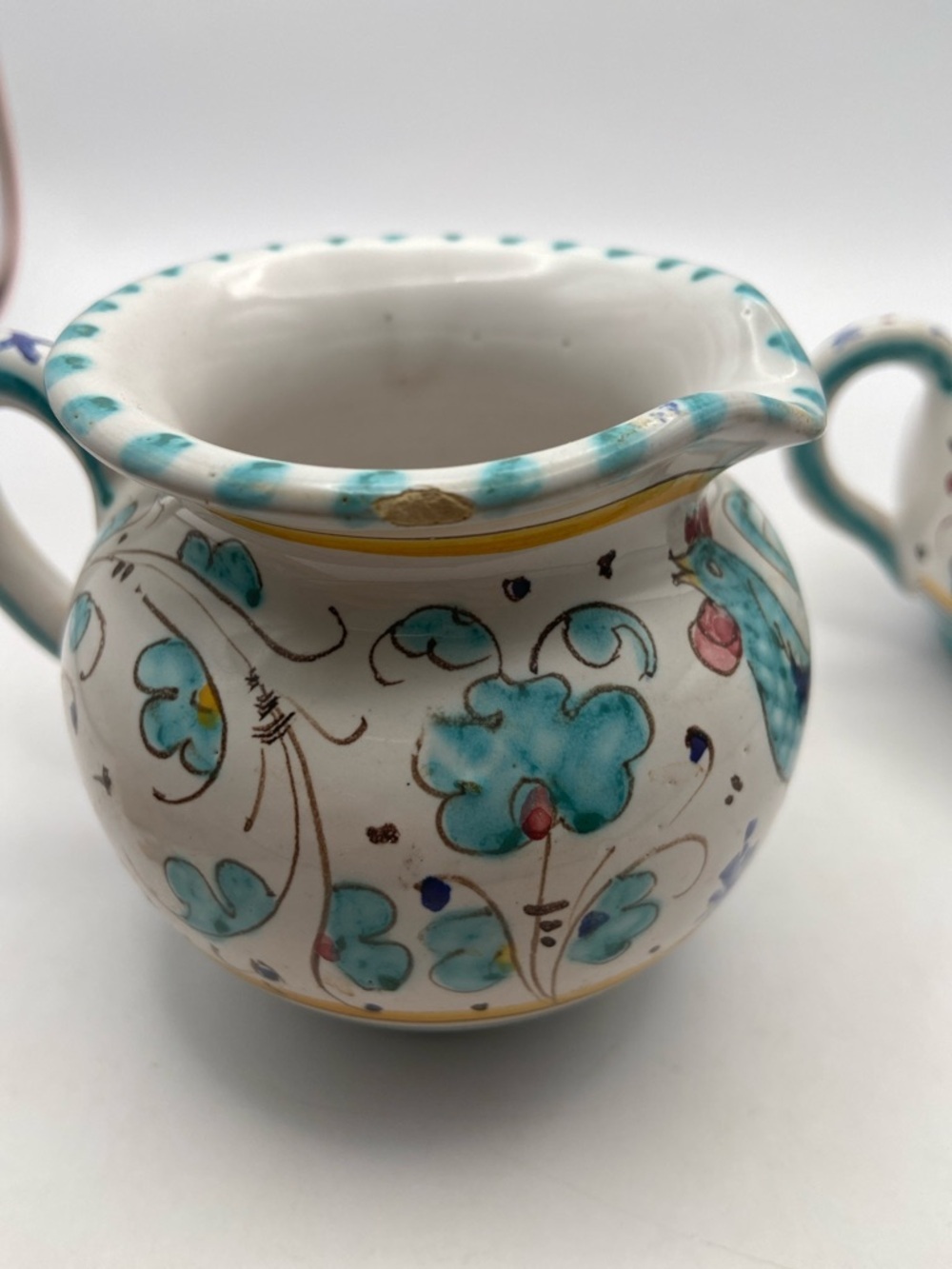 Hand Crafted Deruta Orvieto Rooster Creamer & Sugar Bowl Set Vintage - Picture 9 of 9
